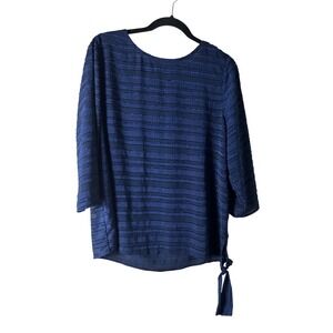 Chicos Blue Textured 3/4 Sleeve Blouse With Side Tie  Sz. 2 Polyester Womens Top
